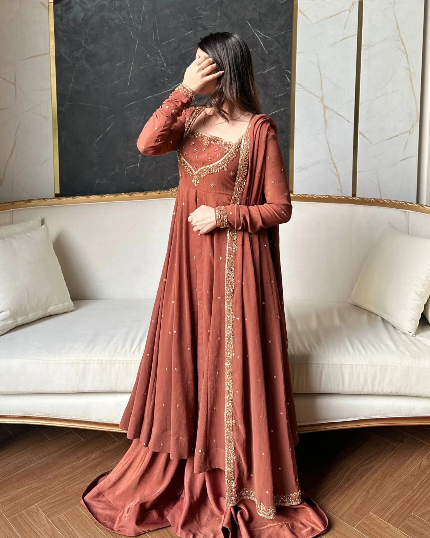Rust Elegance Anarkali