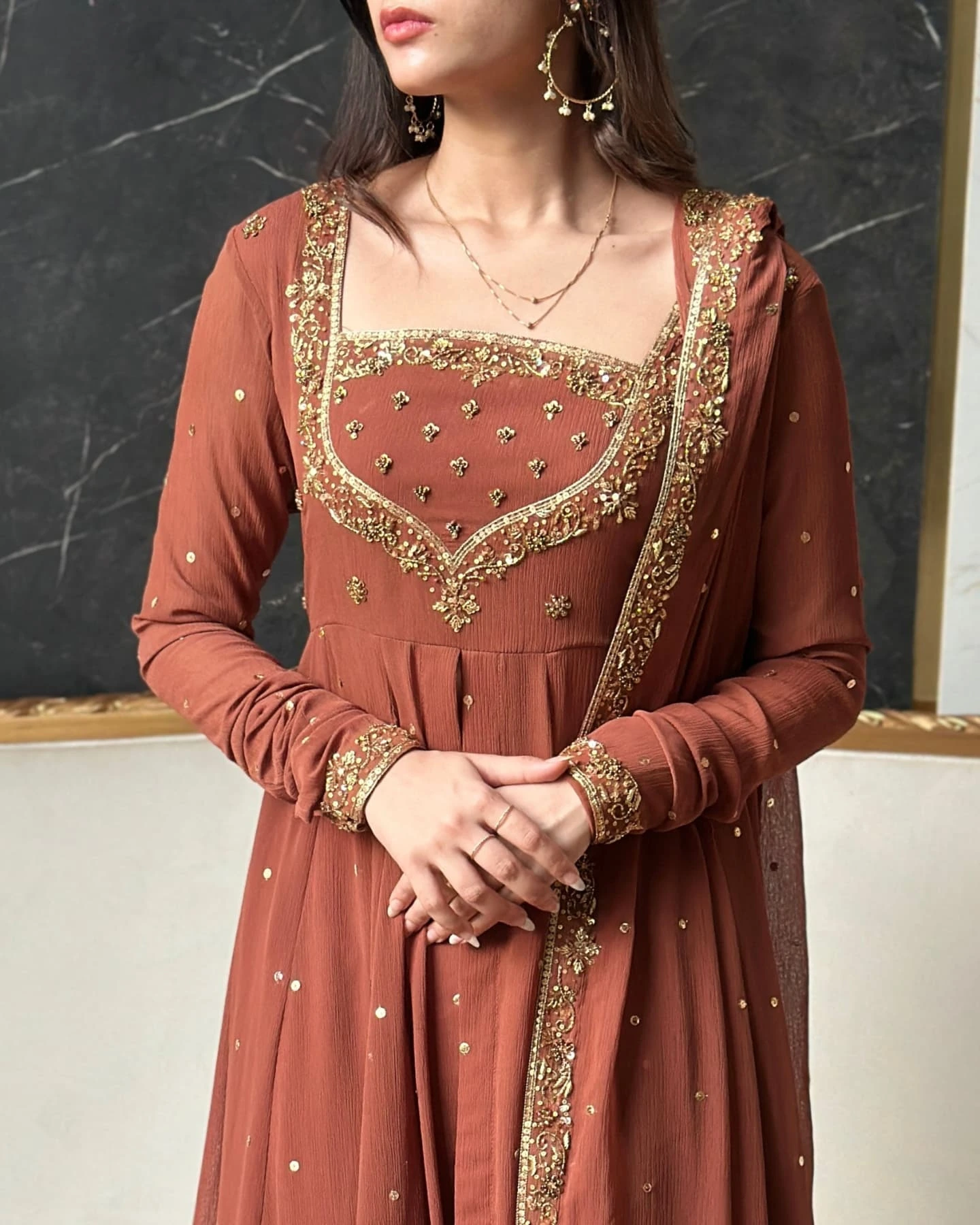 Rust Elegance Anarkali alternate view